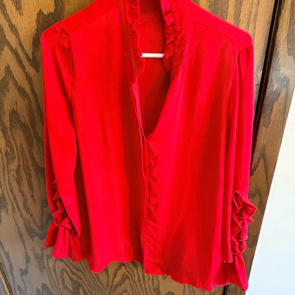 Zara Vibrant Red Ruffle Blouse - Picture 6 of 6